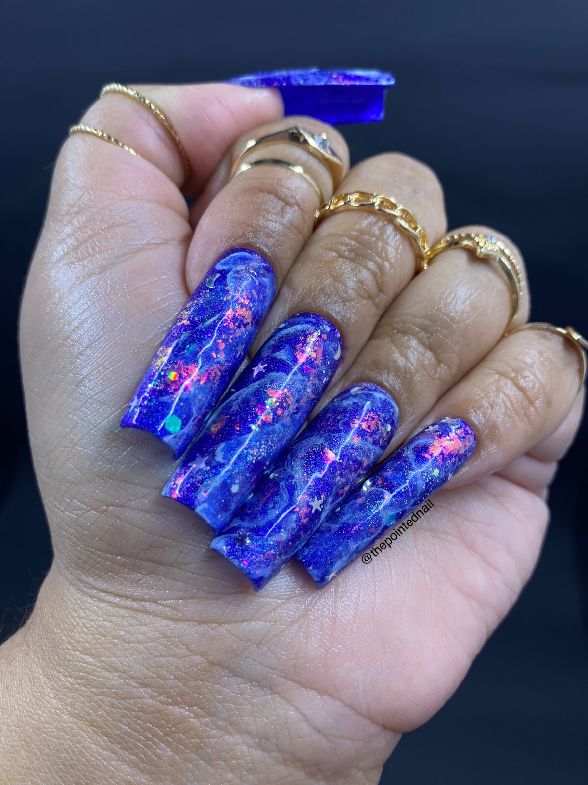 XXL Blue Galaxy Square Press on Nail  sz Large Handmade 