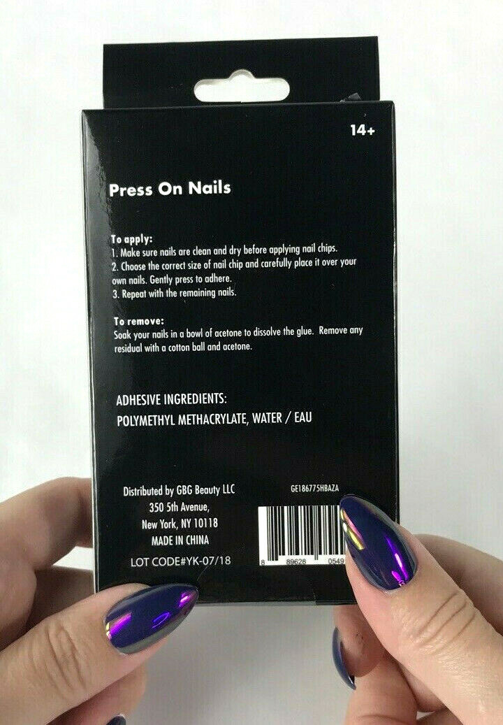 24pc Cosplay Goth Halloween Roleplay Press On Fake Metallic Purple Cat Nails Kit
