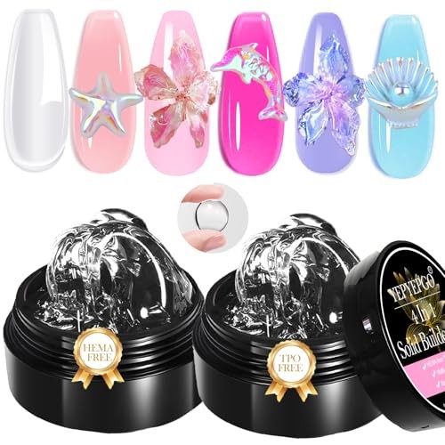 3D Nail Art Gel- Hema Free Solid Sculpture Builder Gel for 16g-2PCS Clear