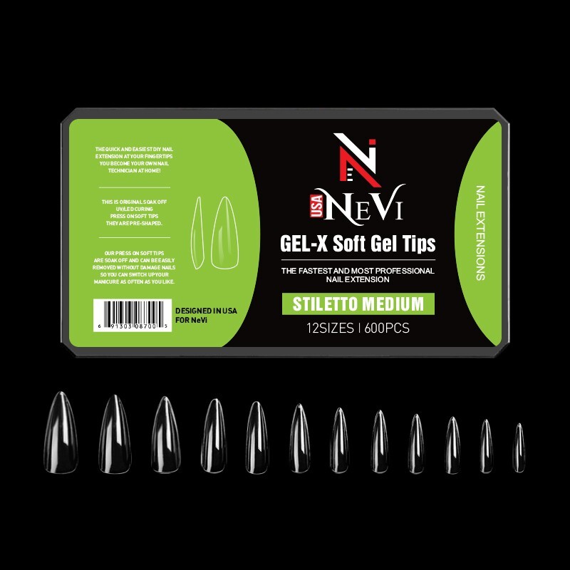 Nail Gel-X Natural Box of Tips NeVi USA 12 Size (Stiletto Medium)