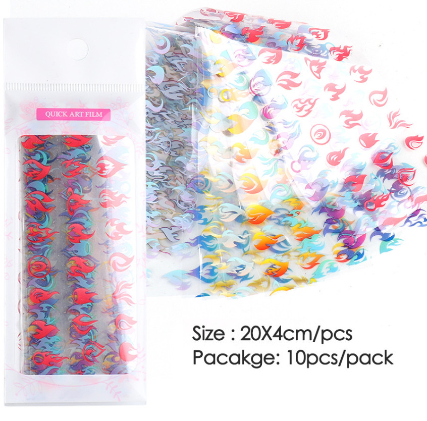 10Pcs Gradient Nails Art Foil Fire Nail Transfer Stickers Foils Decoration NS47