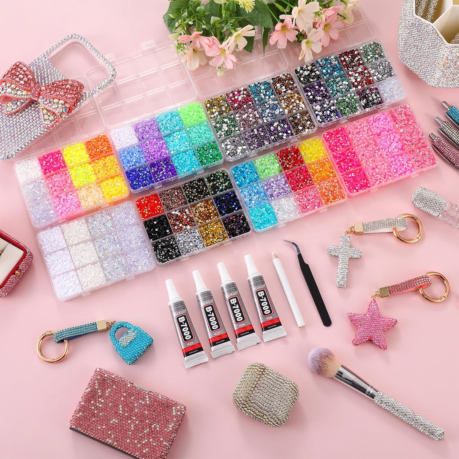 72000PCS Bedazzling Kit with 8 Boxes, 3mm Flatback Resin Rhinestones, Sparkling