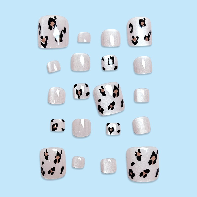 48pcs-Classic Leopard Press on Toenails, Short Square for Summer & Casual Wear