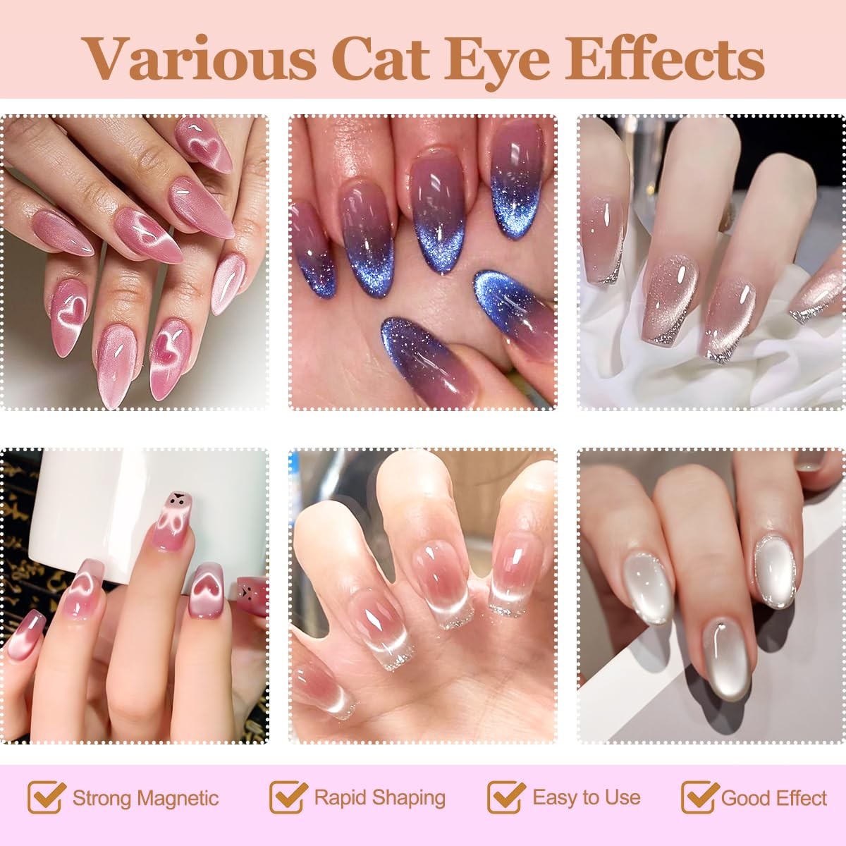 12pcs Cat Eye Magnet Set, Nail Magnet Tool with Scissor & Heart & Rabbit