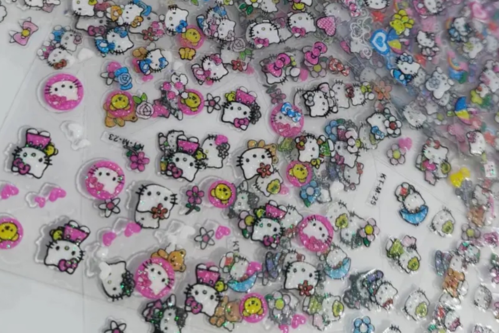 3 sheets Hello Kitty Nail Art Stickers Decals Bows Shimmer Glitter Party Favor
