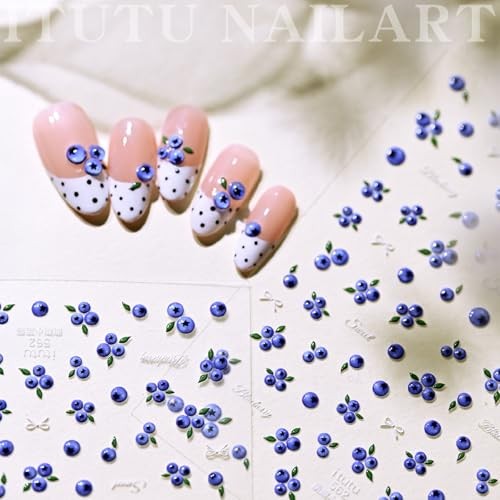 Blueberry Stickers for Nail Art Summer Fruit Nail Decals 3D Self style-4