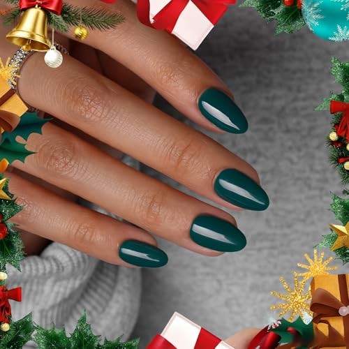 Dark Green Press On Nails Short Oval – Christmas Press On Nails forest green
