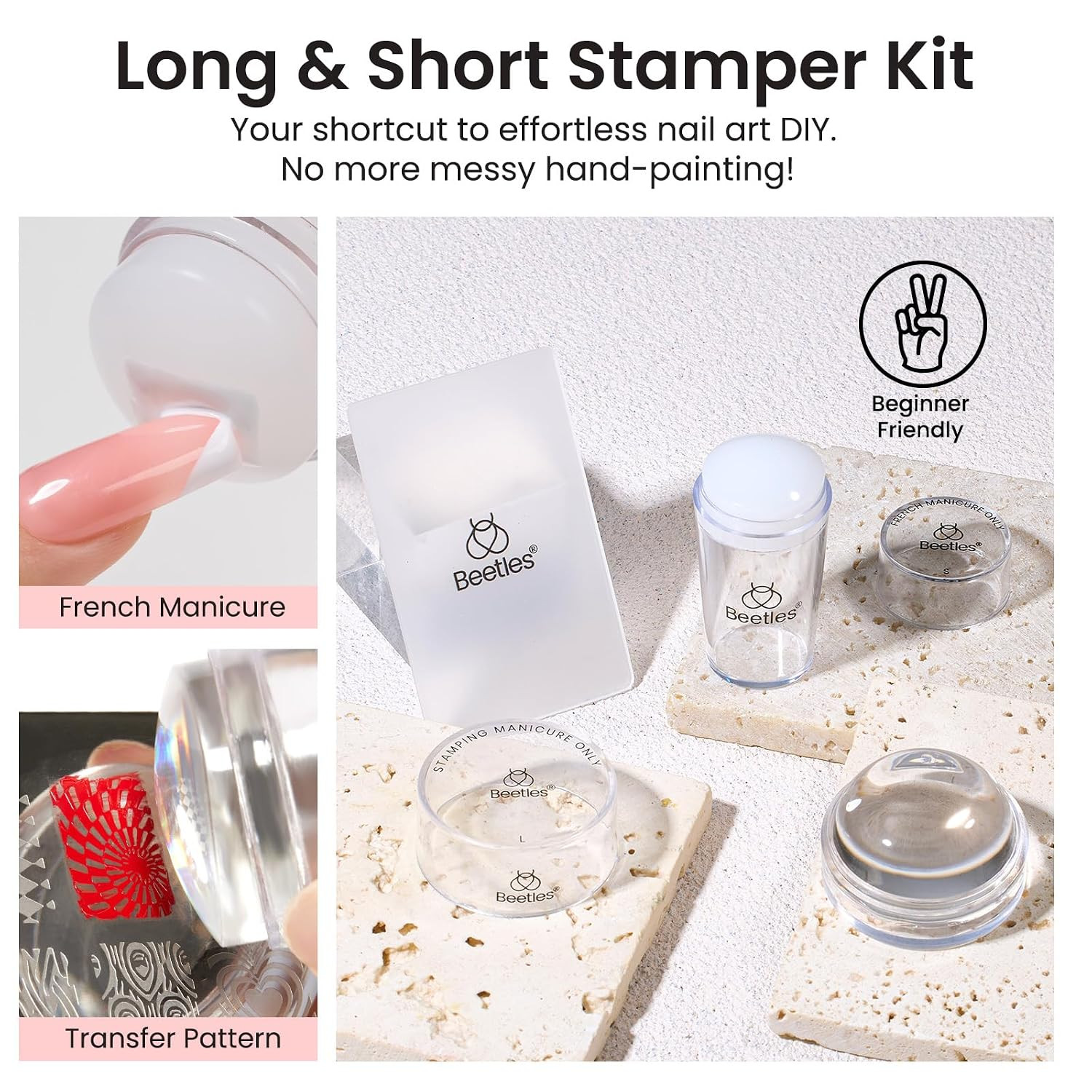 Nail Stamp French Tip Tool 4Pcs Short Clear Silicone Nails Stamping | and Long F