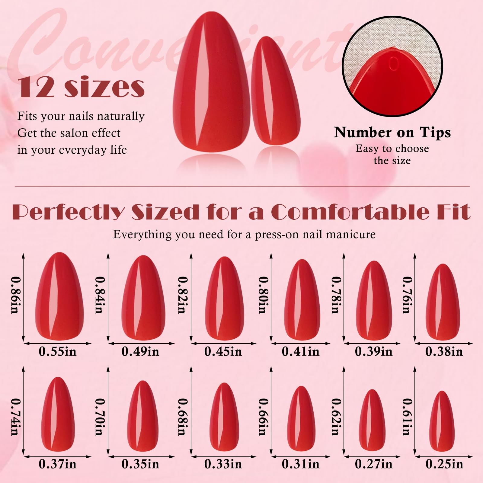 Almond Press on Nails Medium, 576pcs Almond Fake Nails Full Cover Glossy Medi…