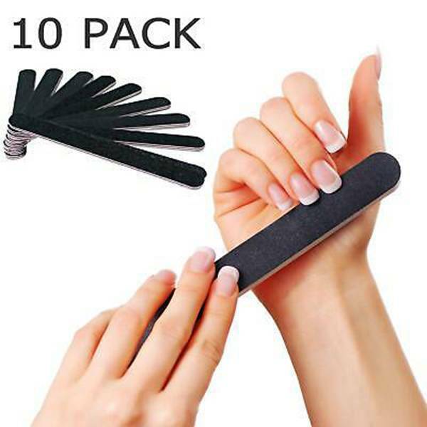 10x Nail Files Double Sided 100/180 Grit File Emery Board Straight Set Kit -US