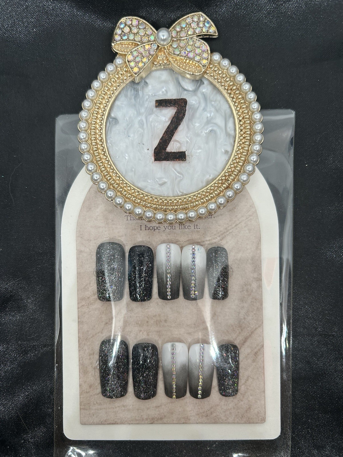 Z NAILZ! Handmade M Square Black Ombré W/Stones & Glitter Press On Nails