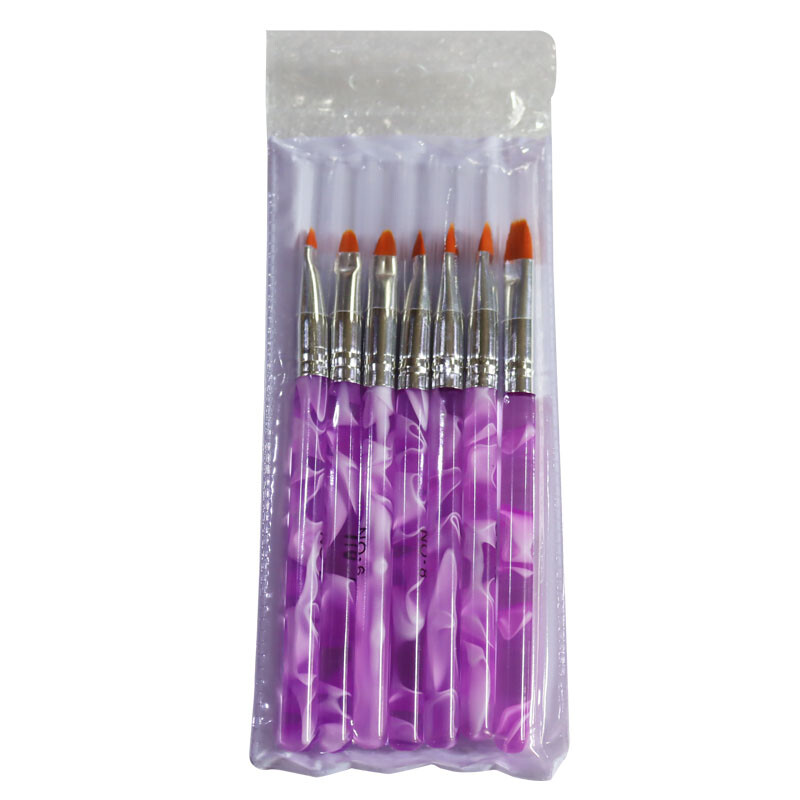 1 Set 7-piece Acrylic Round Head Phototherapy Pen w/ Nylon Hair Brush For Nail