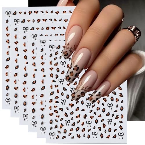 Leopard Print Nail Art Stickers 3D Self-Adhesive Brown Bow Nail Art Sticker-4