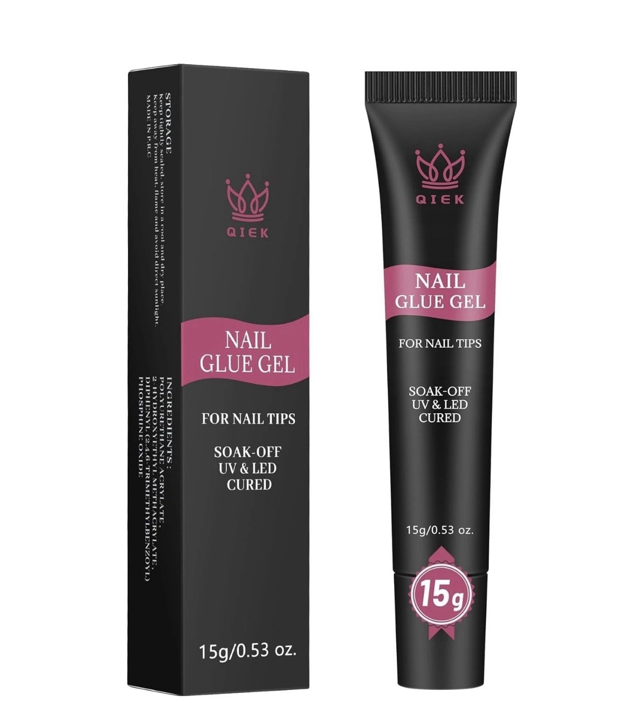 QIEK Nail Tips Gel Glue 15g – Lamp Curing Solid A-Nail Glue