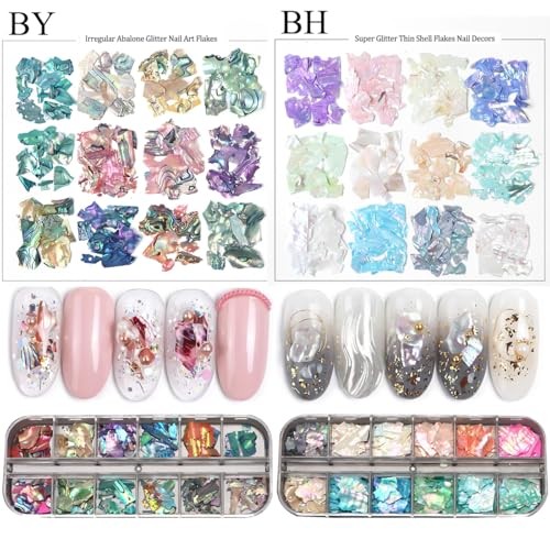 Aurora Shell Nail Glitter Flakes,Holographic Irregular Abalone Slices Sea