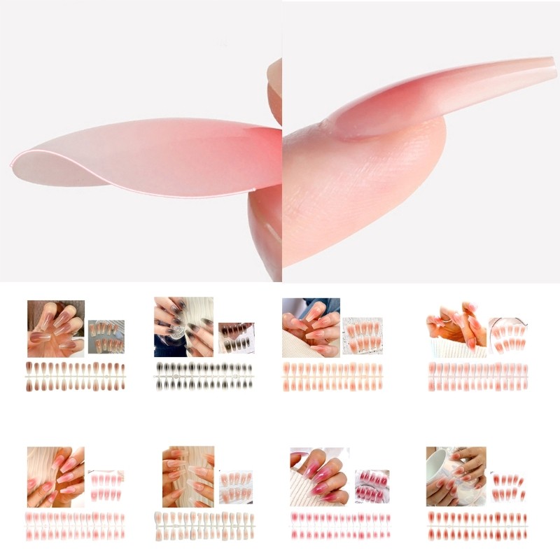 30Pieces Gradient Long Ballet Fake Nails French Style Nails Square Head False