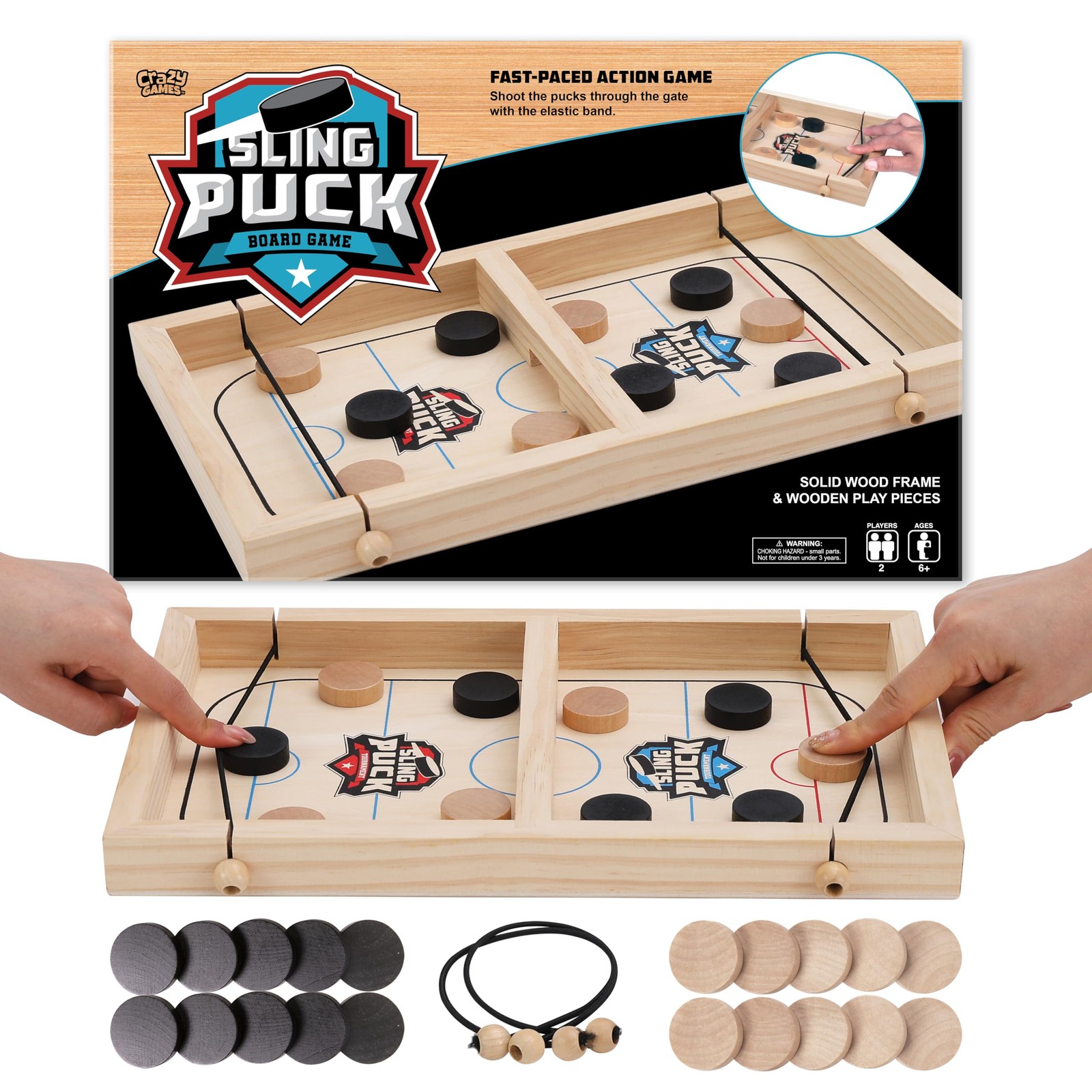 Fast Sling Puck Game 14 Inches Small Size – Super Winner Small, Natural