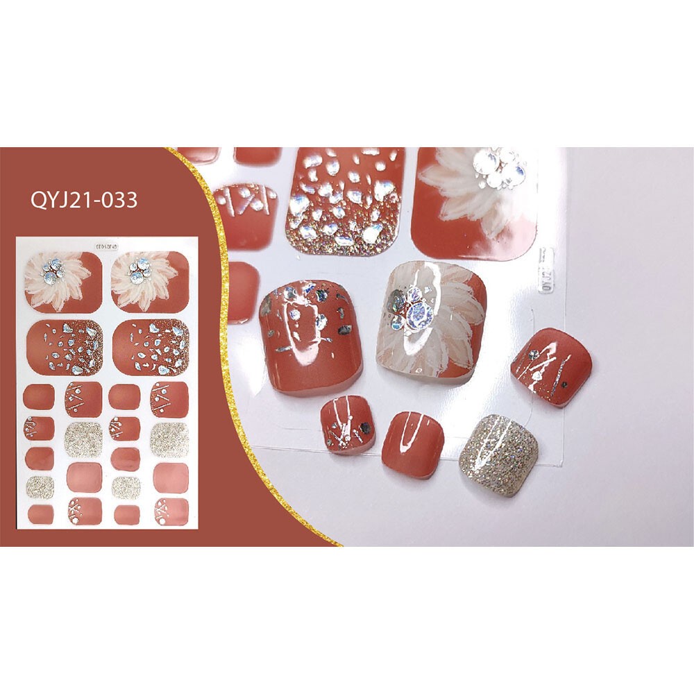 22 Tips Nail Art Glitter Flower Toe Nail Wraps Full Cover Polish Foot Stickers ✔