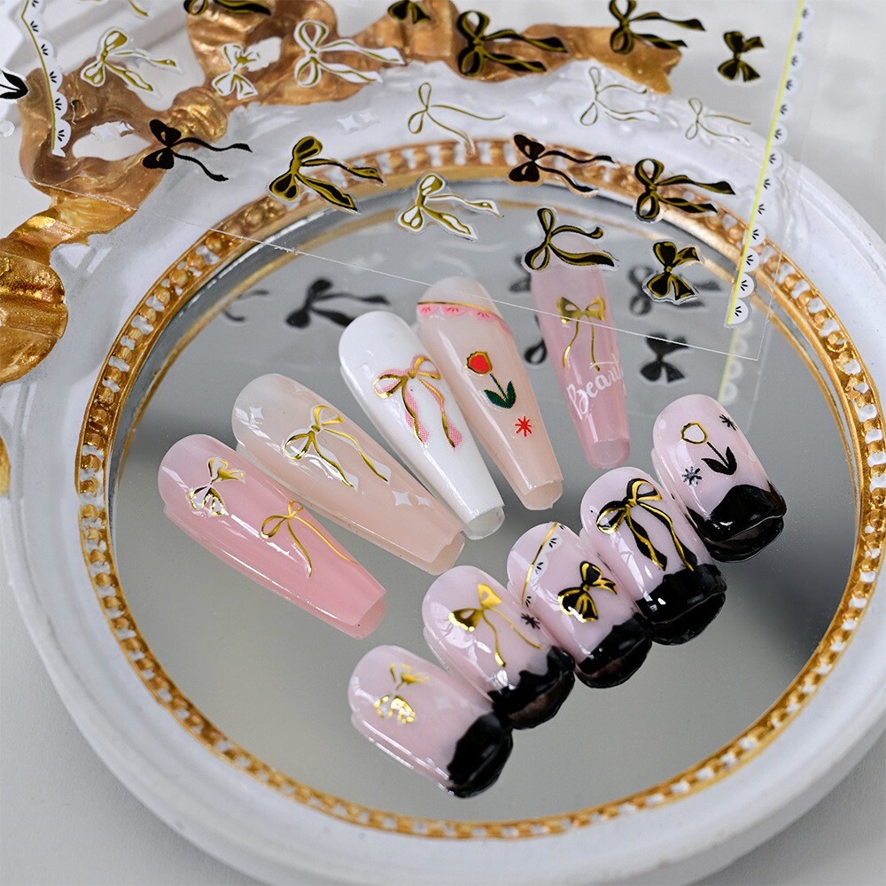 4Pcs Self-Adhesive Nail Art Decals with Butterfly Bow-Knot Floral Designs NH28