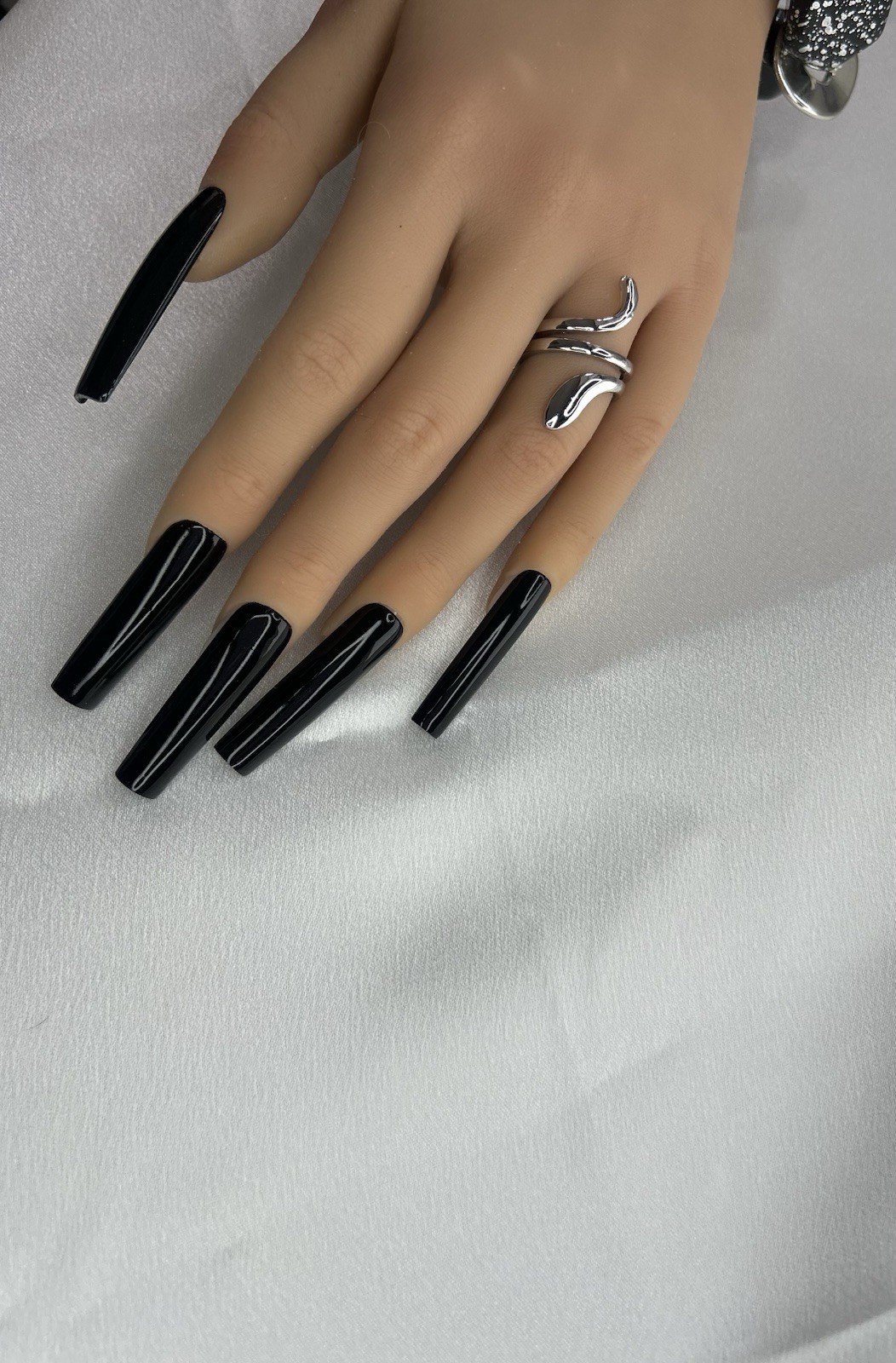 Black Glossy Press On Nails Long square Full Cover Reusable Fake Nails