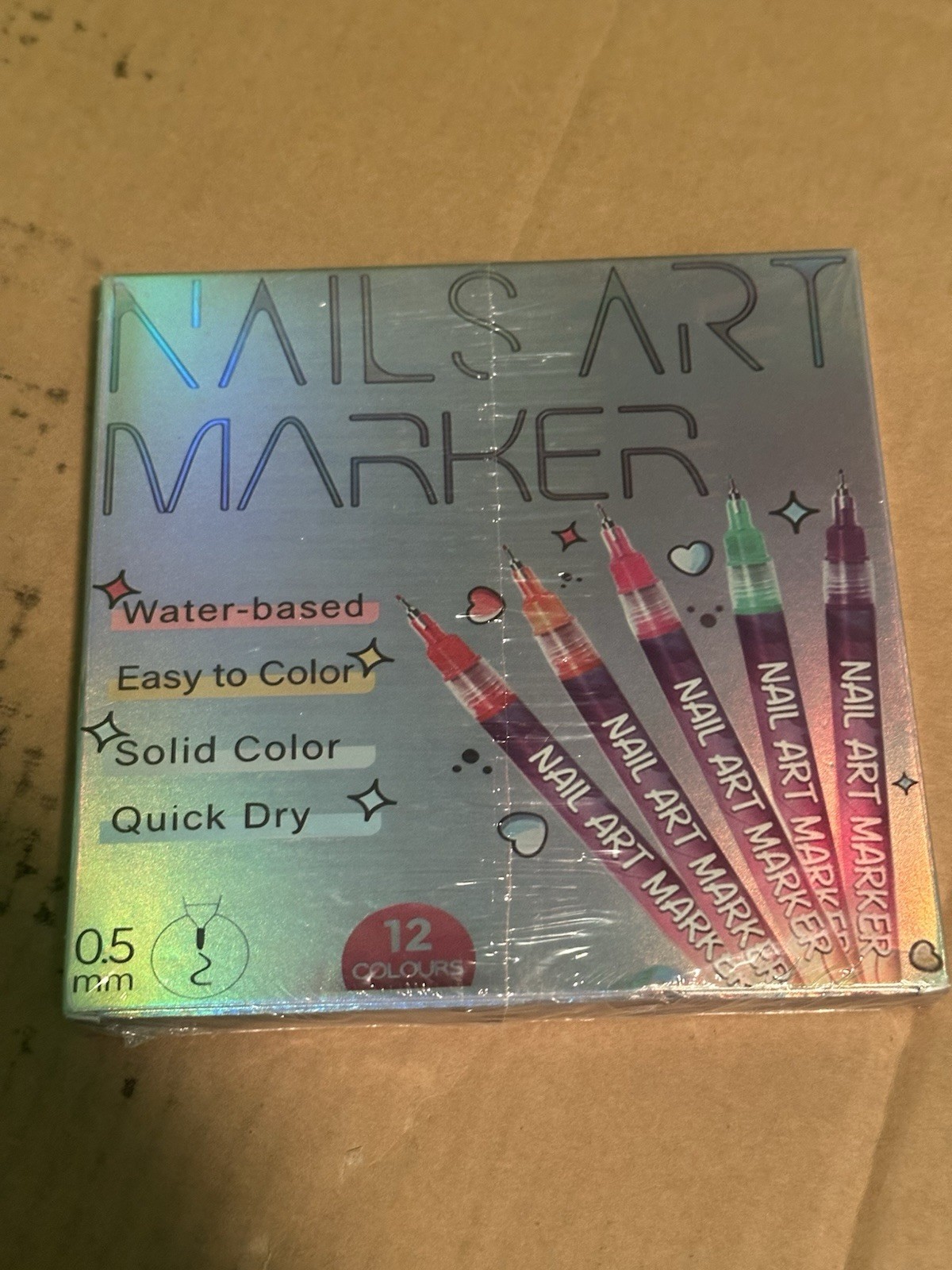 12-Color Nail Art Marker Pens Set, Water-Based Quick Dry 0.5mm Multicolor
