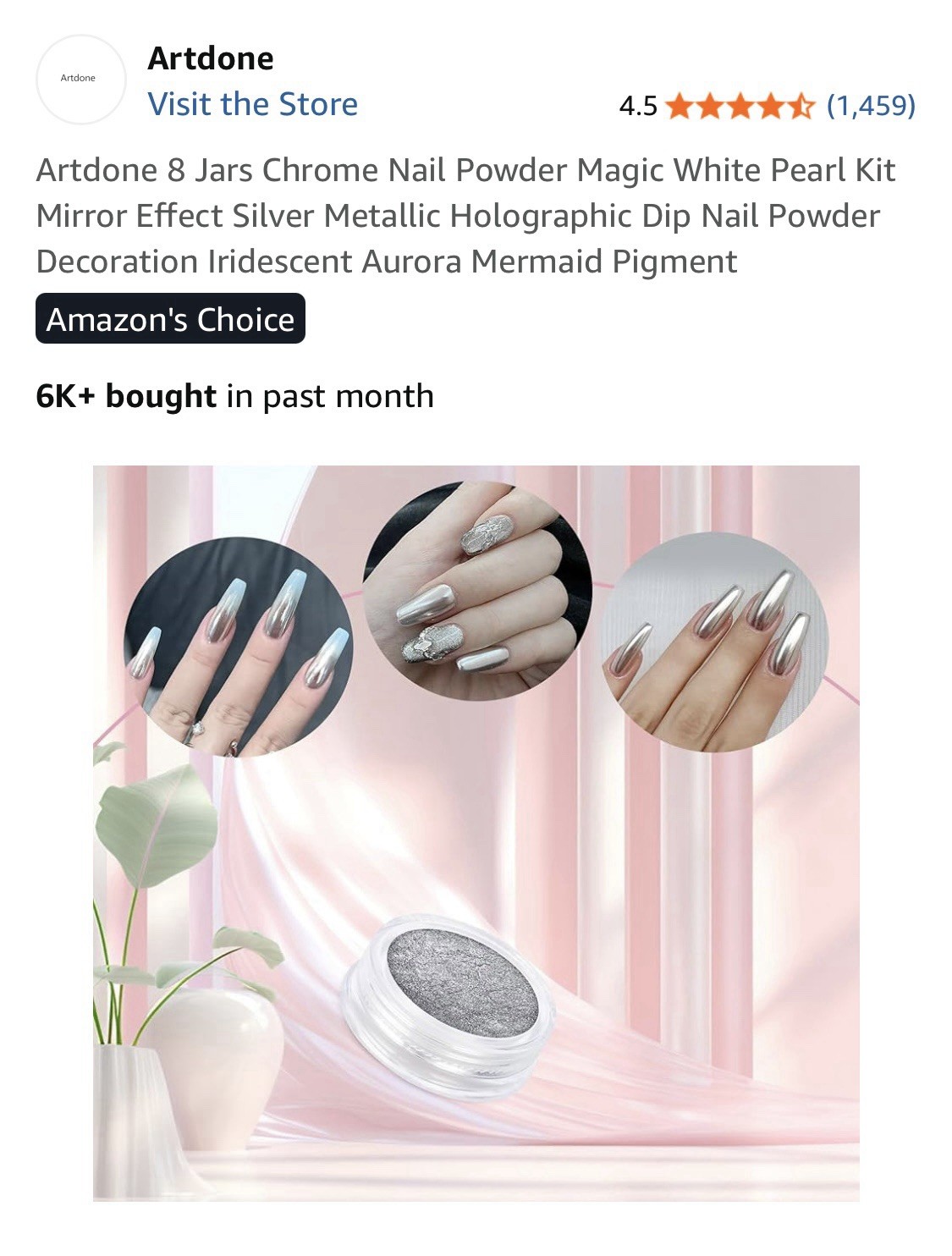 Artdone 8 Jars Chrome Nail Powder Magic White Pearl Kit