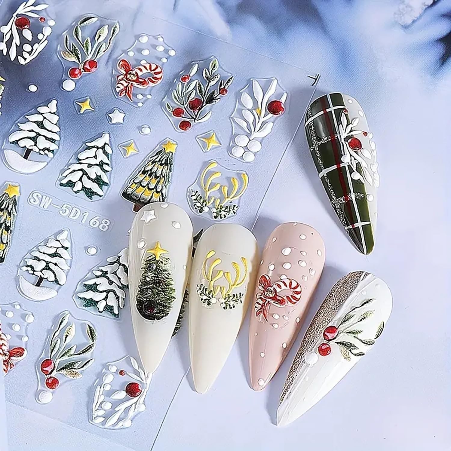 Christmas Nail Art Stickers Decals 5D Embossed Nail Design Stickers Christmas Tr