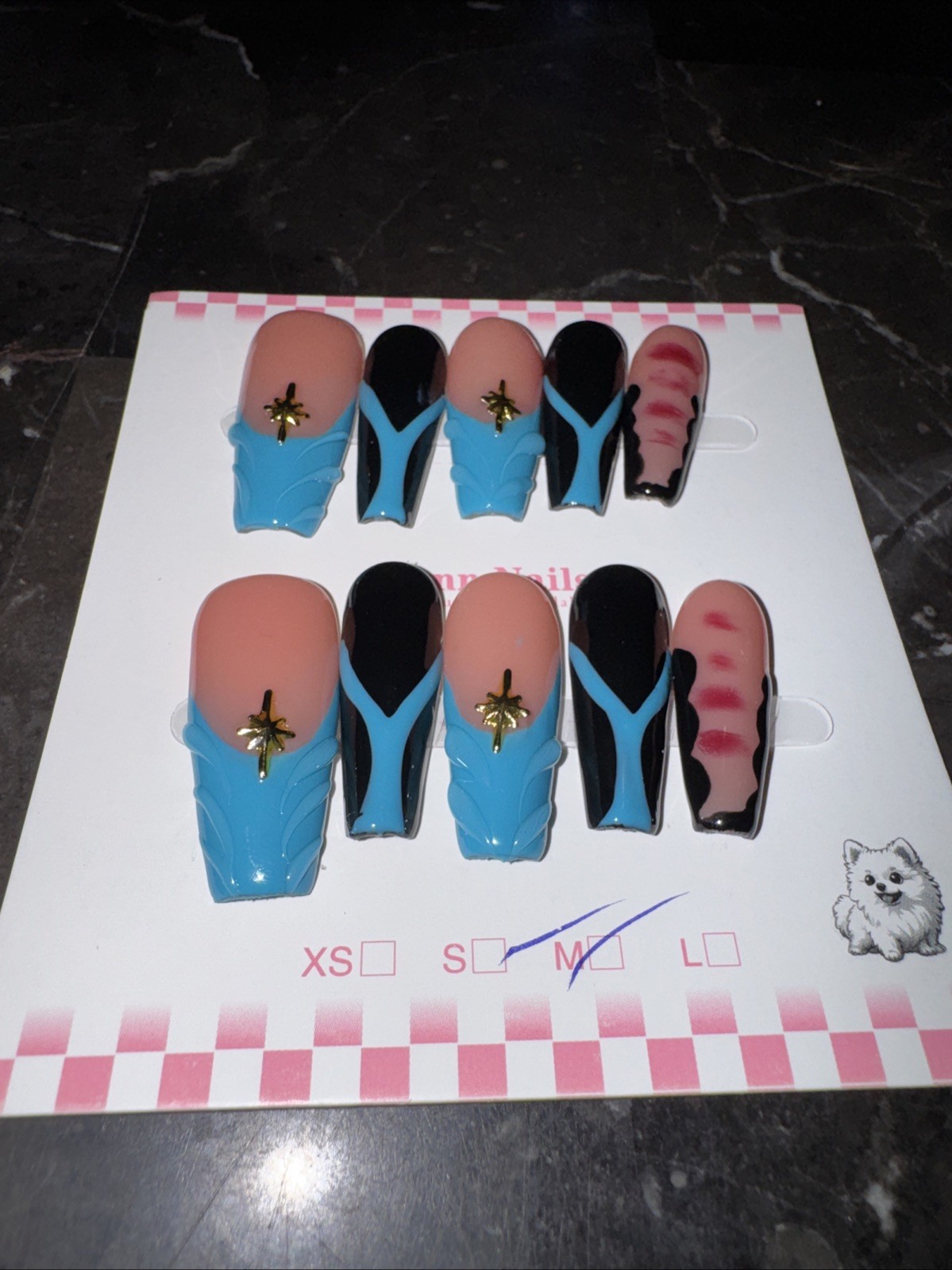 Handmade Medium Coffin Press On Nails Glam Rhinestone Reusable Full Kit Set