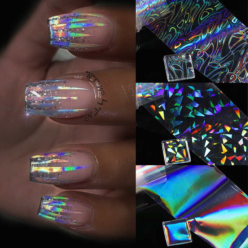 1 Rolls Holographic Nail Foil Punk Geometric Nail Art Transfer Stickers Glitter