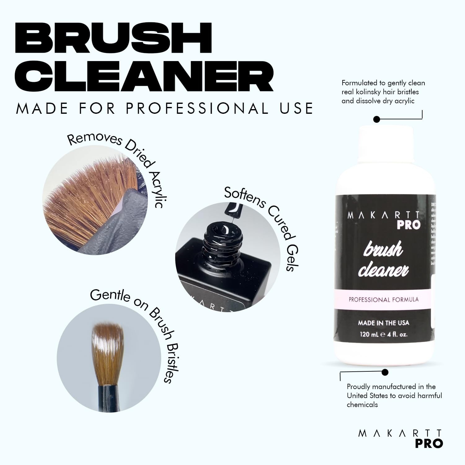 Professional Acrylic Nail Brush Size #10 & Acetone-Free Cleaner Bundle – Smooth