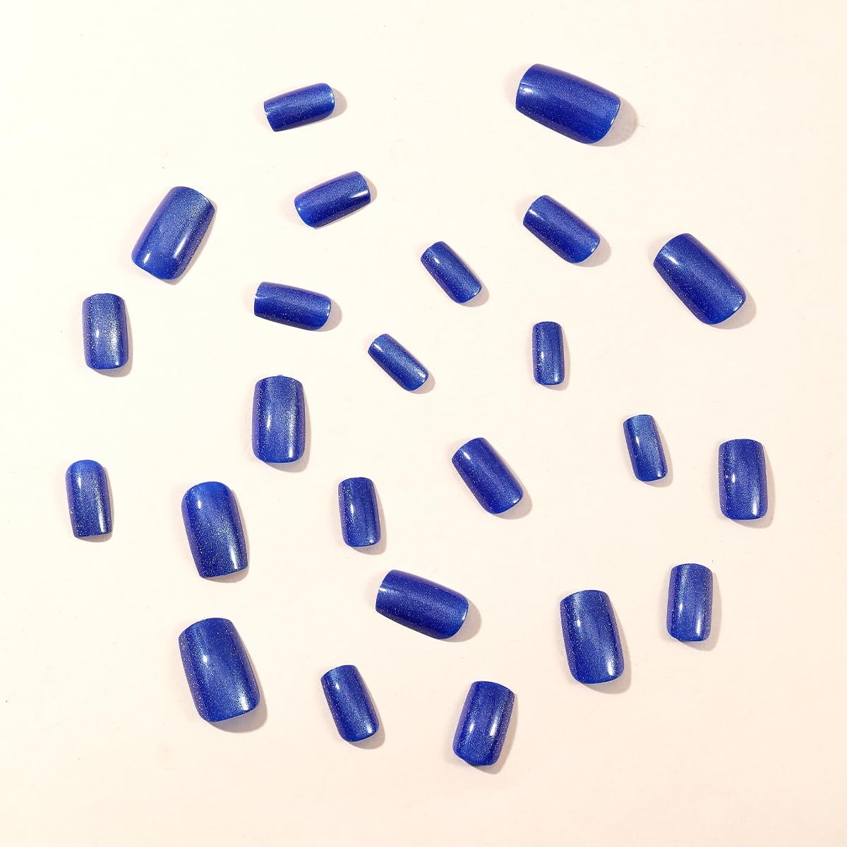 Blue Glitter Press on Nails Short Square Fake Nails False Nails with Design G…