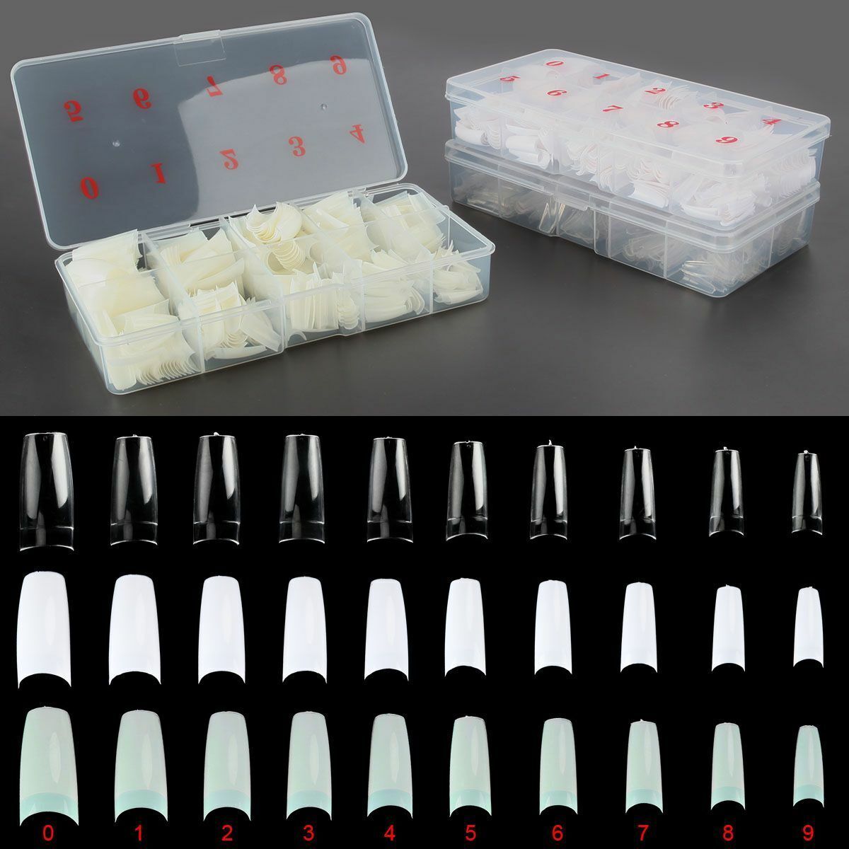 500-1000pcs Set Coffin Nail Tips Long Square French Fake False Nails Transparent