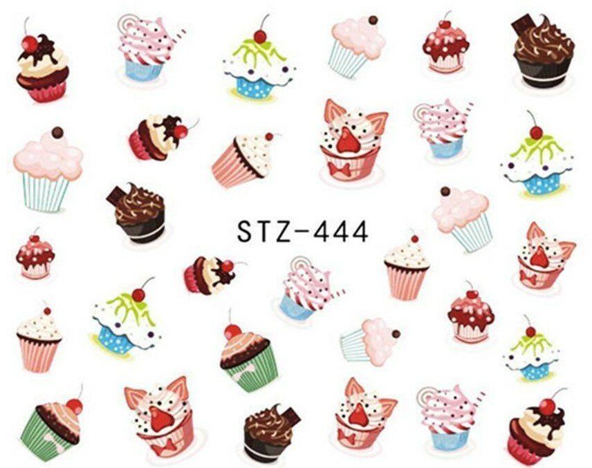 Nail Art Water Transfer Sticker Cake Cupcake Cherry Fruit Flower Decals Manicure