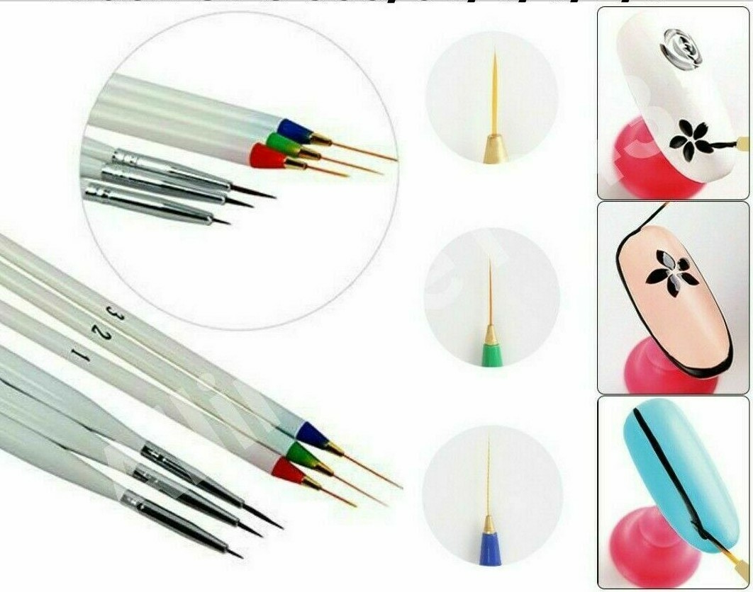 6Pcs Set Acrylic French Nail Art Pen Brush Painting Drawing Liner Manicure Tools