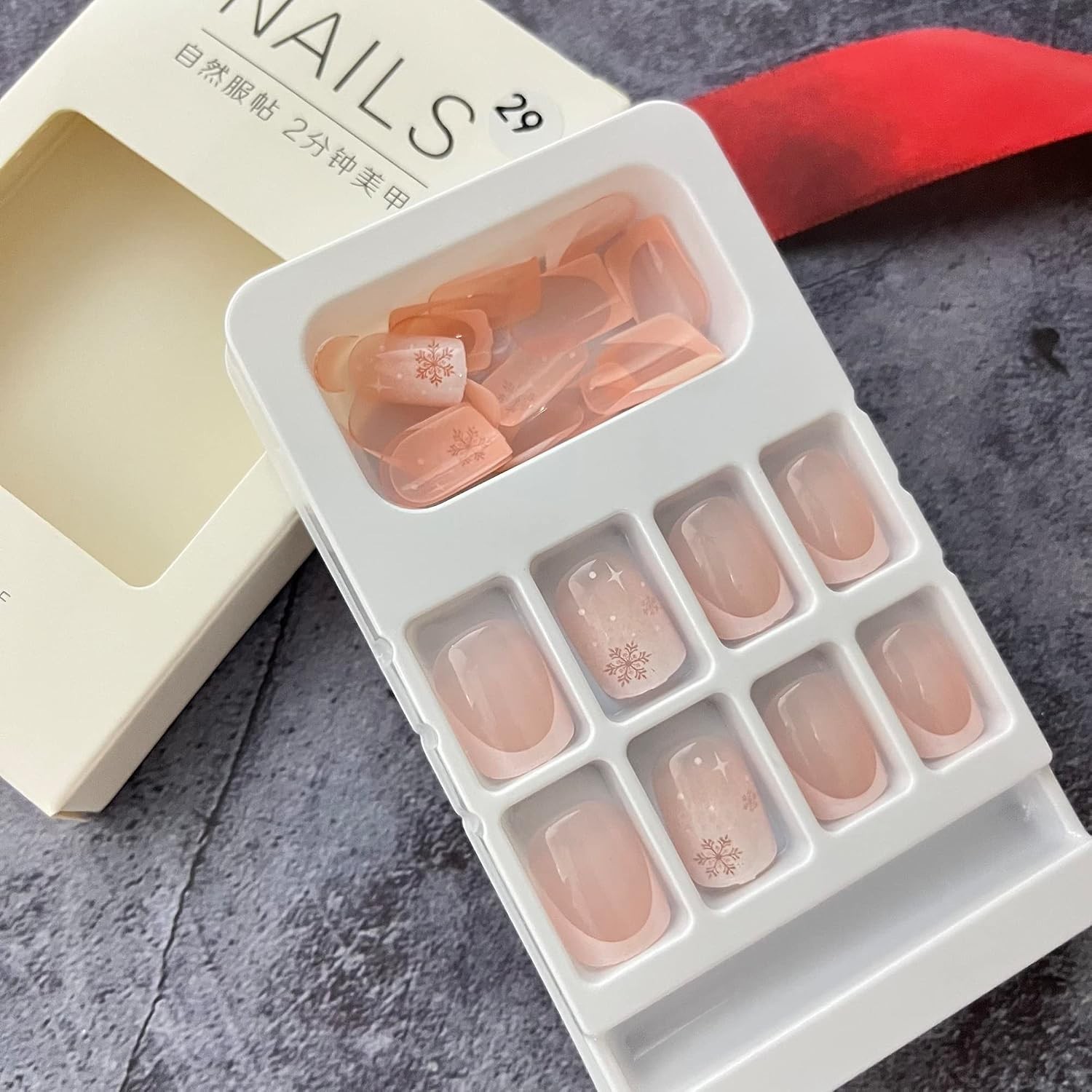 Christmas Press On Nails – Short Square Fake Nails with French Tip Acrylic, C…