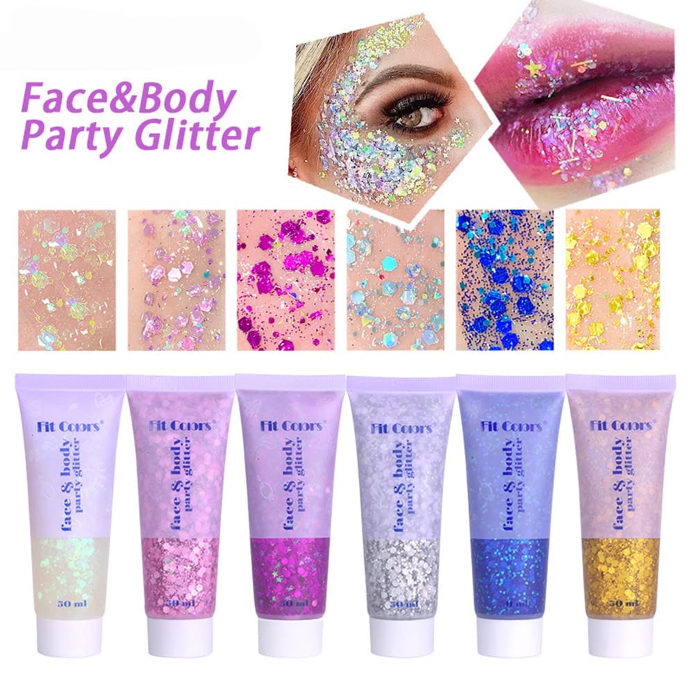 Blue Face & Body Glitter Gel – Mermaid Sequins Lip Eye Nails Hair Festival Ra…