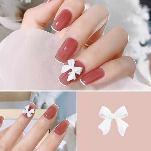 3D Bow Nail Charms, 6 Colors 3D Acrylic Colorful Bow-Knot Nail Art Pink-Bow