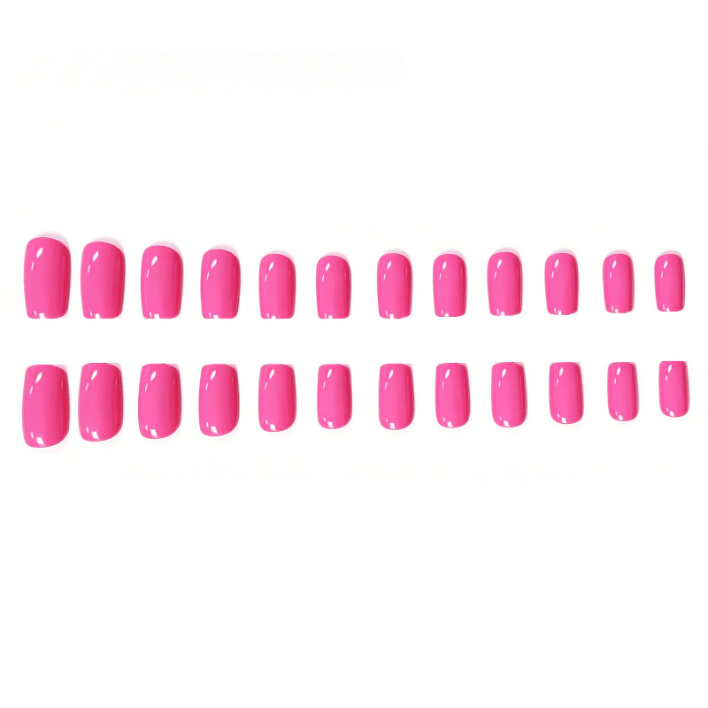 48Pcs-Short Square Bright Hot Pink Solid Color Glossy Press on Nails