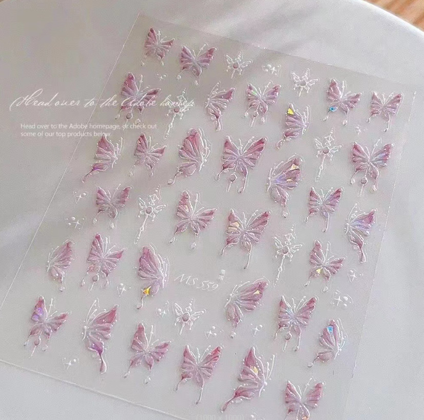 Aurora Butterfly Nail Art Sticker Pink Blue Jelly Shell Finish Self-Adhesive NH7