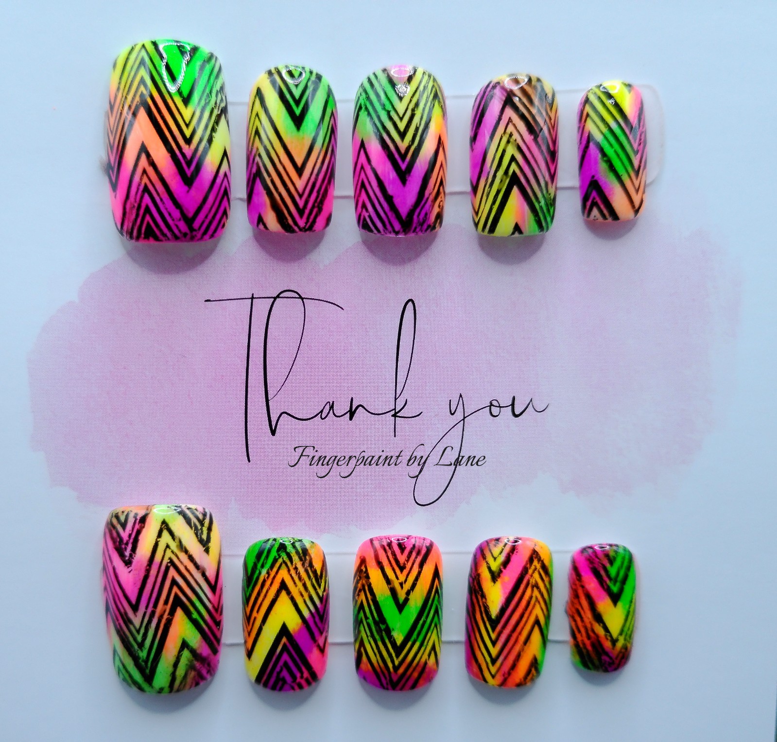 Short Square Neon and Black Press On Nails – Medium Size