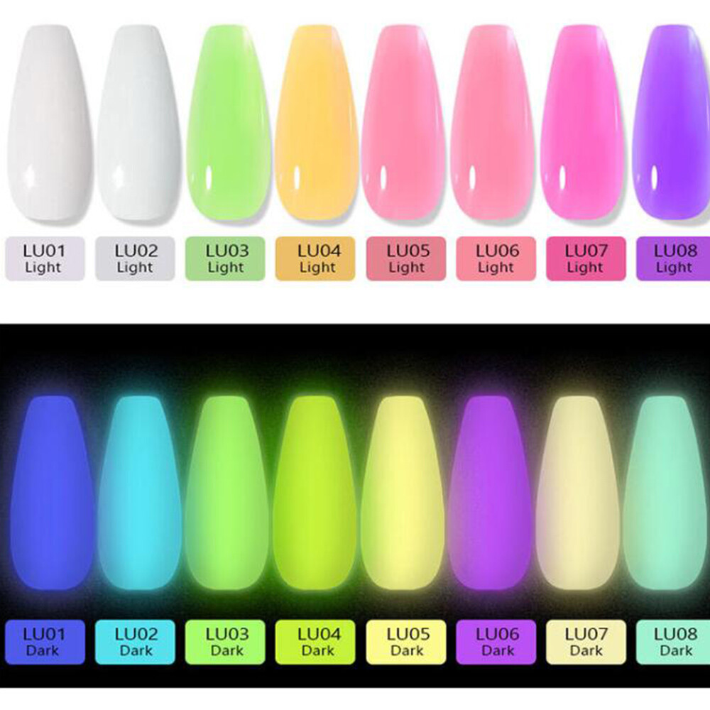 8 Colors Glow In Dark UV Nail Extension Gel 15ml Poly Luminous Nail Building Art