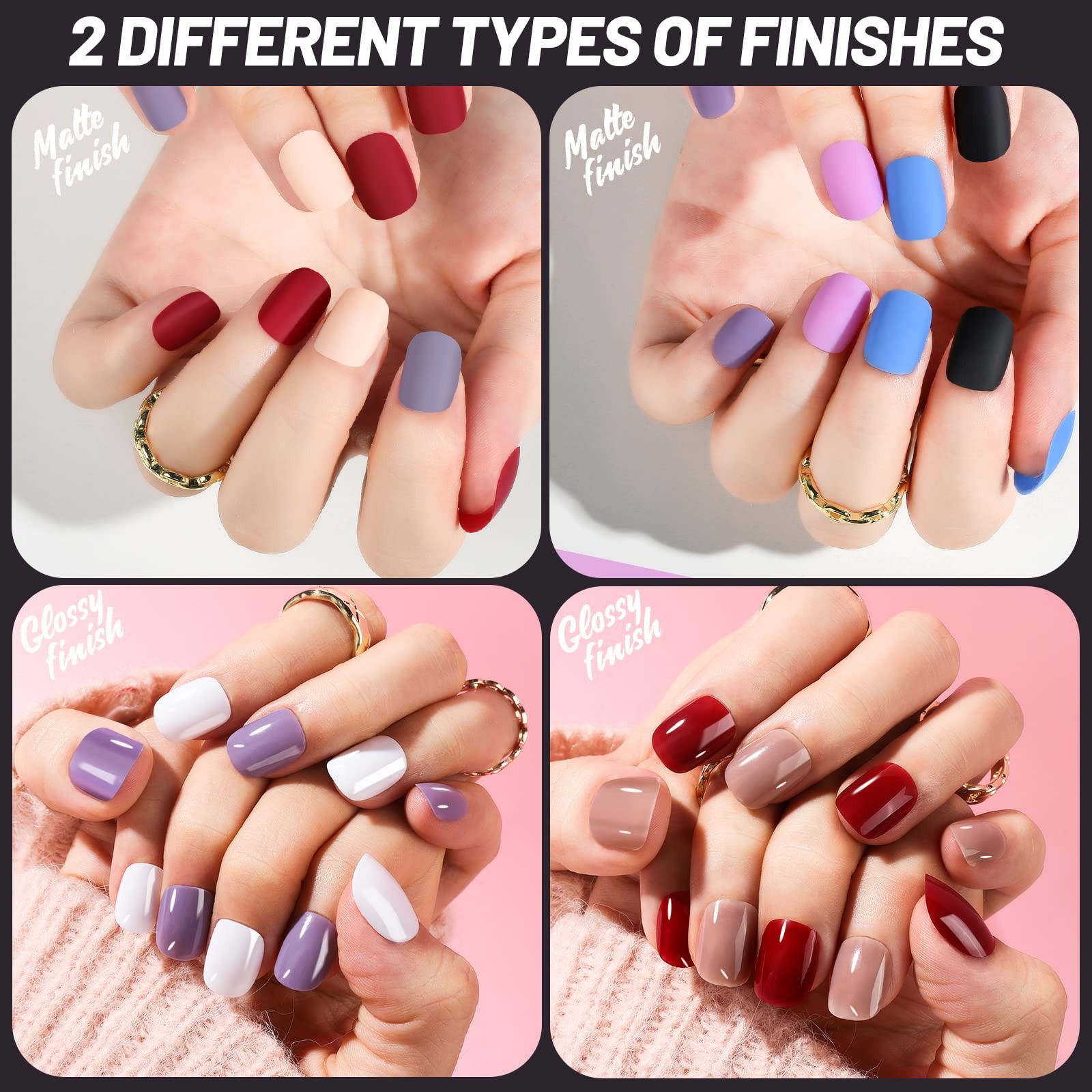 Short Press On Nails 24Pack 576Pcs Round Matte Glossy Fake With Glue