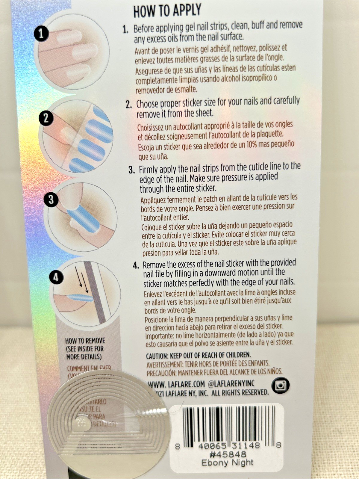 Set Of 2 Laflare Gel Glossy Nail Strips Hologram Silver & Ebony Night w File NEW