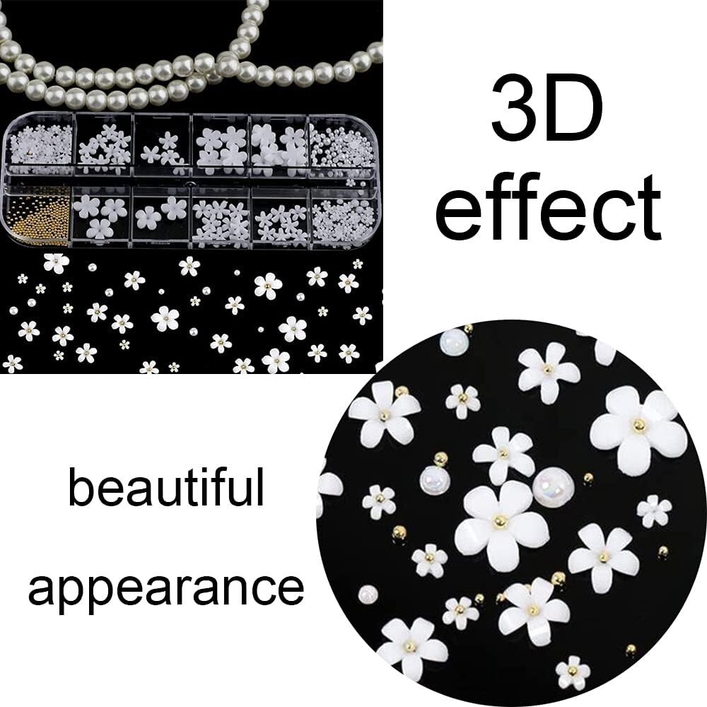 2 Sets 3D Acrylic Flowers Nail Embellishment Nail Decals Floral Pearl Steel Ball
