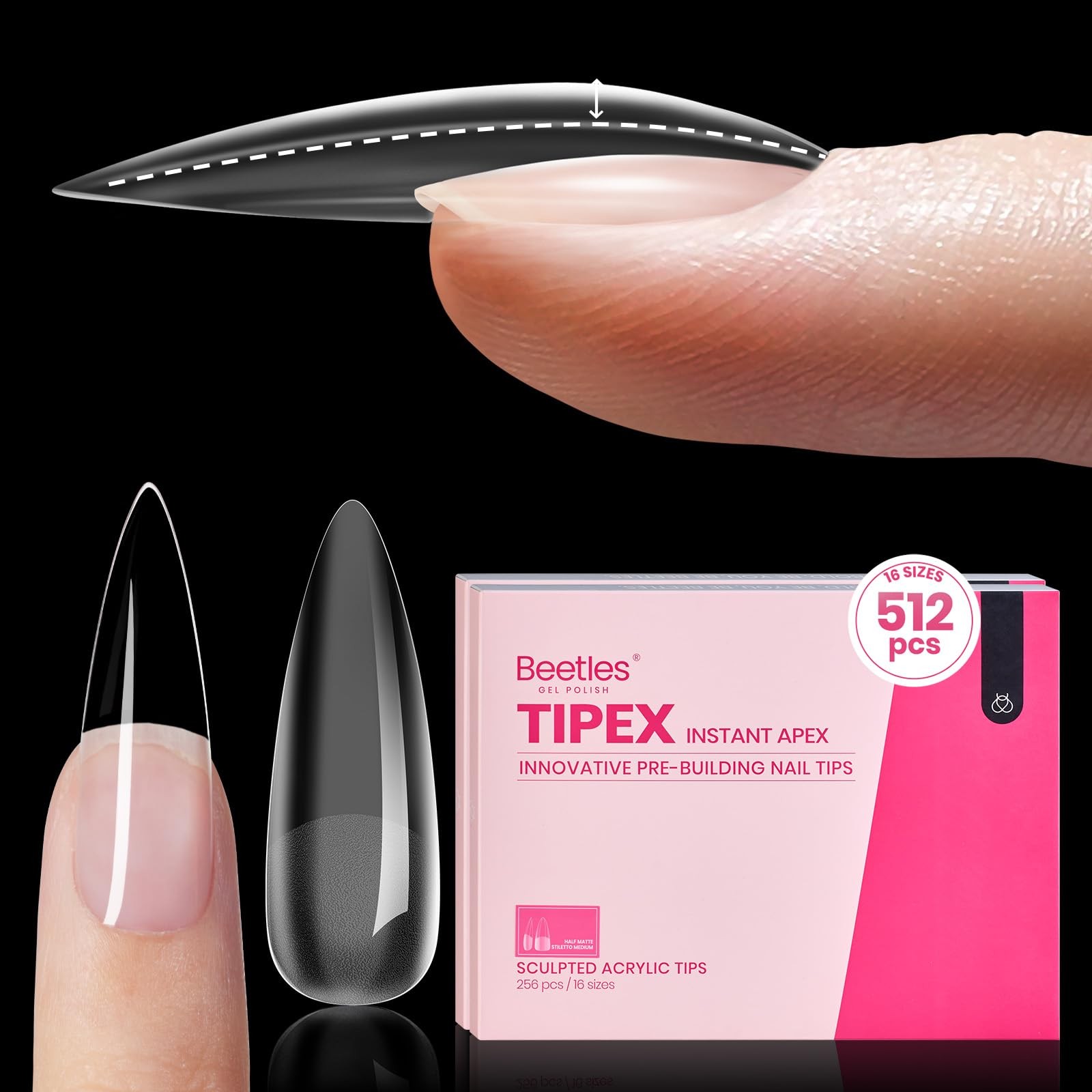 Beetles Tipex Instant Apex Long, 1 – Nails Only | Long Stiletto | 512