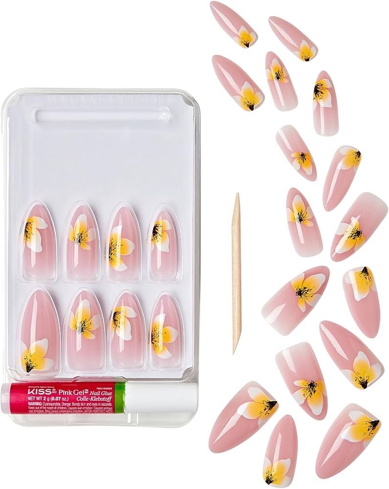GoldFinger Trendy False Nails Kit, Long Almond Shape Design Nail, Pink