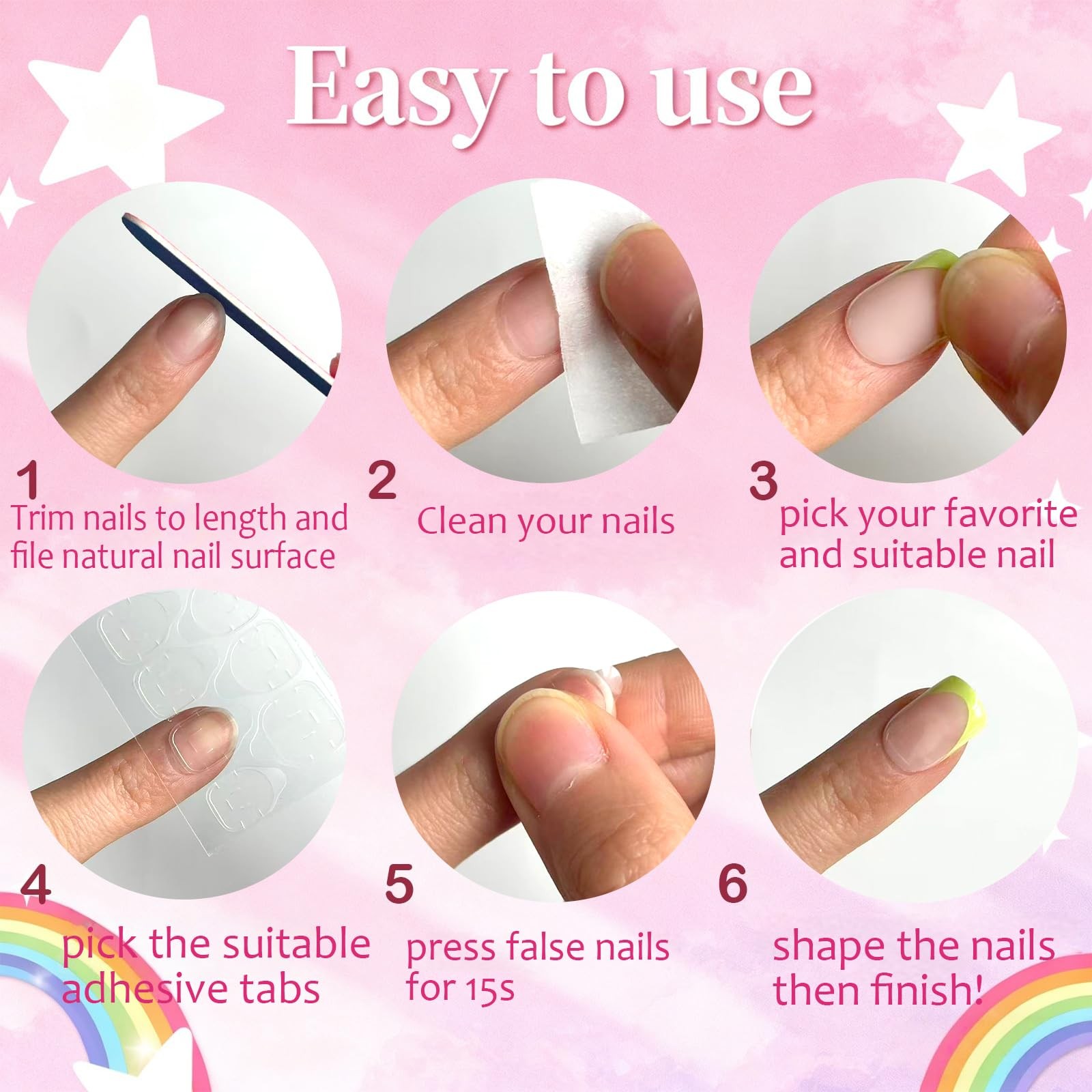 Jsiallve 96Pcs Short Oval Press on Nails for Girls, 16 Size, color pattern 3p