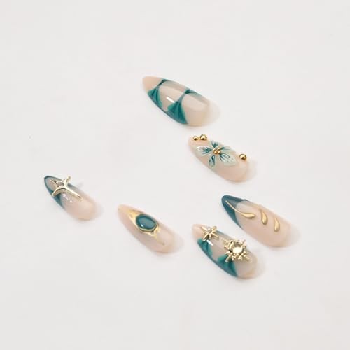 Almond Press on Nails Medium Fake Nails French Tip False Nails with Style3