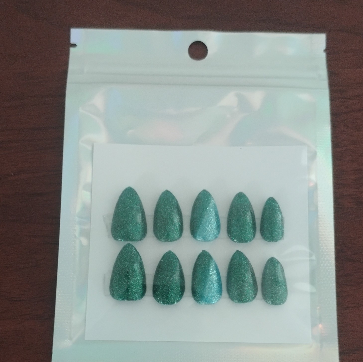 Handmade Press-on Nails, Green Glitter