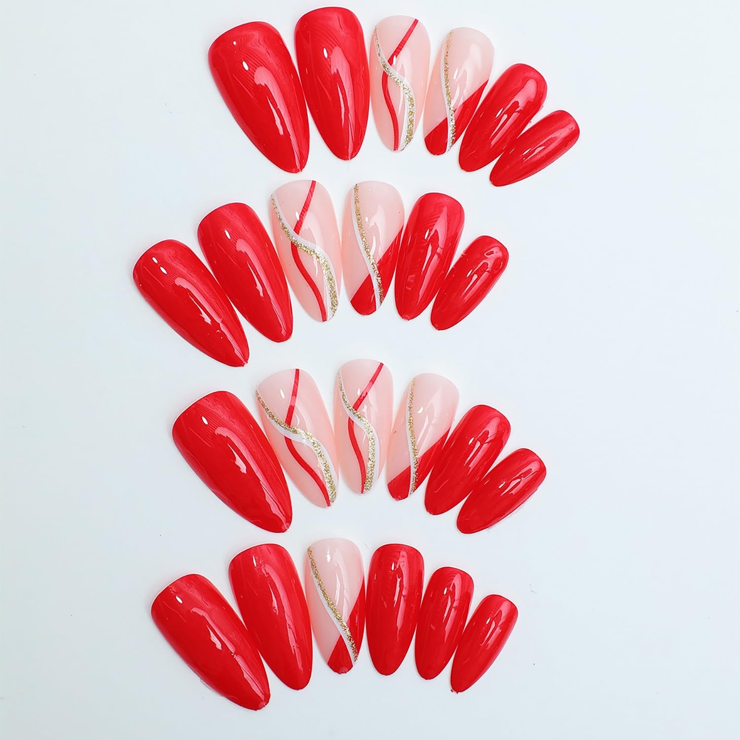 Press on Nails Medium Almond Shaped False Nails Artificial Acrylic Nails Gold…